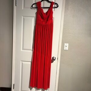 ASOS Red Pleated Maxi Dress Lace Trim Sweetheart Neck Formal Gown Size 0